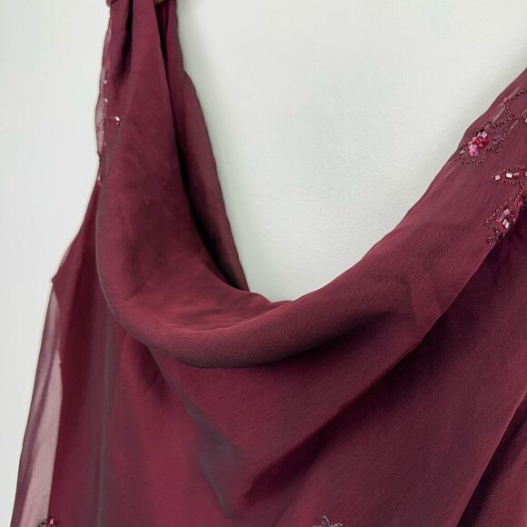 Alex Evenings Women’s Plus Size Burgundy Maroon Drape Beaded High Low Hem Dress - Picture 13 of 16